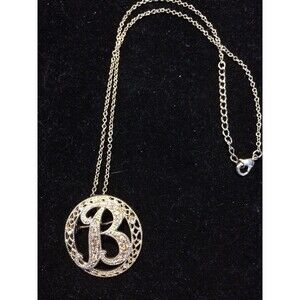 Vintage 18 In Initial B Pendant/pin Necklace Champagne Rhinestones